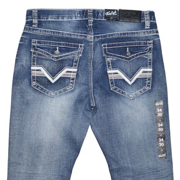NEW True Luck Slim Fit Jeans Men's Size 34x30 Embroidered Thick Stitch BKE NWT - Picture 8 of 10